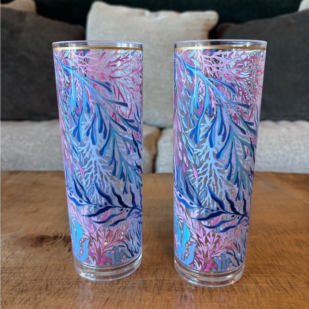 Lilly Pulitzer Kaleidoscope Coral Acrylic Hi-Ball Cups, set of 2